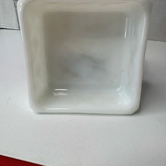 Anchor Hocking white opaque milk glass covered 4” square powder or trinket - Picture 11 of 13